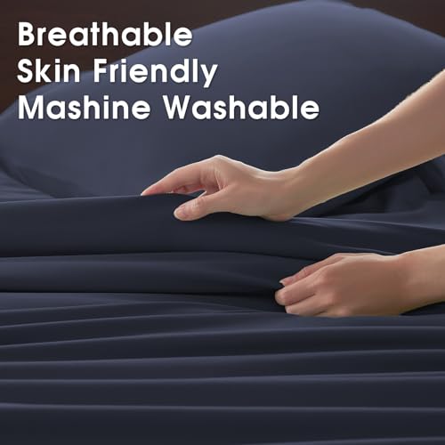 Image of Queen Size 4 Piece Sheet Set - Comfy Breathable & Cooling Bed Sheets Set, Soft and Wrinkle Free, Deep Pockets, Easy & Secure Fit, Hotel Luxury Bedding - Oeko-Tex - Navy Blue