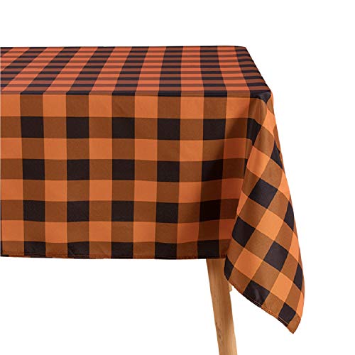 LUSHVIDA Halloween Checkered Square Rectangle Table Cloth â€“ Washable Water Resistance Microfiber Plaid Tablecloth Decorative Table Cover for Picnic Banquet Party Kitchen Dining Room, 150 GSM