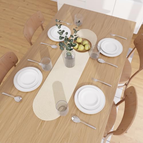 Image of Encasa XO Table Runner for 4 Seater | Handmade Ribbed Style Cotton | 30x122 cm | Off White | for Dining & Center Table