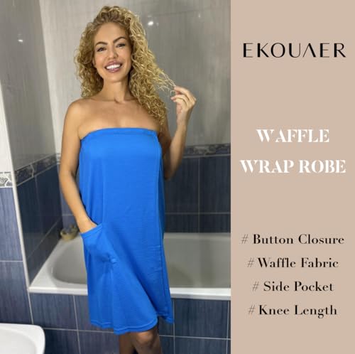 Image of Ekouaer Waffle Robes For Women Bath Wraps Lightweight Bathrobe | Knee Length Soft Shower Robe with Pocket Wrap Robe
