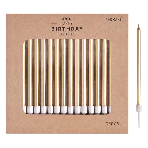 Image of PHD CAKE 36-Count Champagne Long Thin Metallic Birthday Candles, Cake Candles, Birthday Parties, Wedding Decorations, Party Candles, Cake Decorations