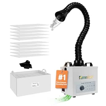 FumeClear Solder Fume Extractor - Powerful 100W Suction 200m³/h, Low-Noise, 3-Stage Filtration System with 12PCS Filters for Laser Welding Smoke Absorption and Desktop Soldering