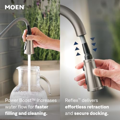 Moen Brantford Spot Resist Stainless Traditional One-Handle Kitchen Faucet with Pulldown Sprayer Featuring Power Boost and Reflex Docking System, 7185SRS - image 5