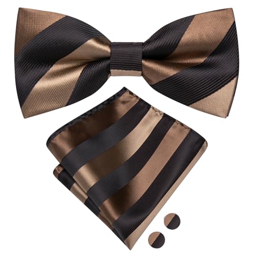 Image of Hi-Tie Bow Ties for Men Pre-Tied Pocket Square with Cufflinks Mens Bowtie Sets for Wedding Formal Party