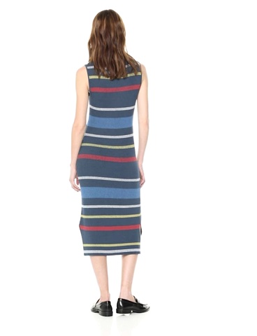 Cable Stitch Women's Stripe Ribbed Tank Dress - Crewneck Sleeveless  Colorblock Bodycon Fitted Summer Midi Sweater Dress (Medium, Multi-Denim)  at Amazon Women's Clothing store