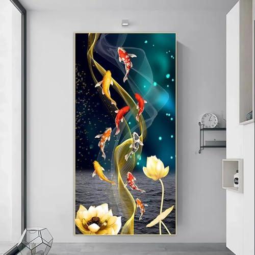Peinture sur toile poisson rouge HYFBH décoration moderne encadrée 55x110cm