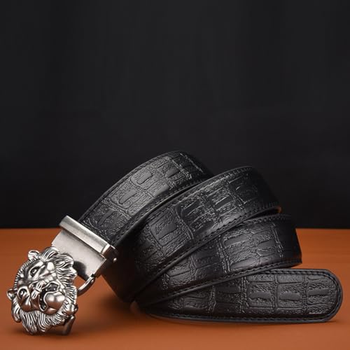 Men's Western Crocodile Pattern Belt Automatic Ratchet Buckles Engraved Lion Head Strap for Dress Casual Pants4