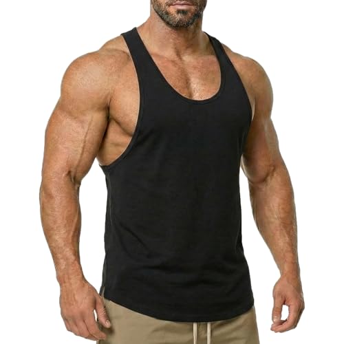 Magiftbox Men's Muscle Gym Workout Stringer Tank Tops Bodybuilding Fitness T-Shirts T01_Black_US-L