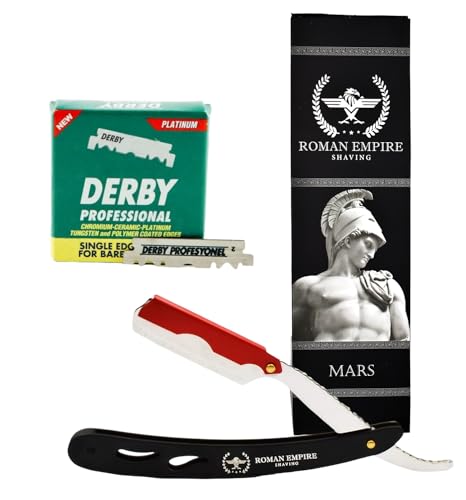 Roman Empire Shaving Mars New Hand Razor | Professional Barber Razor for Men, Mustache and Contours with Set of 100 Derby Professional Blades