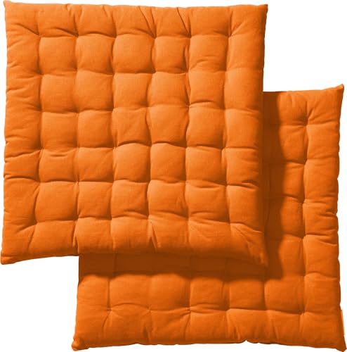 REDBEST Stuhlkissen, Stuhlauflage, Sitzkissen Uni 2er-Pack orange, Größe 40x40x3 cm - gesteppt, mit glatten, strapazierstarkem Gewebe (weitere Farben)