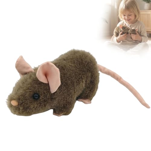 Peluche souris marron réaliste avec de petites oreilles roses pour enfant