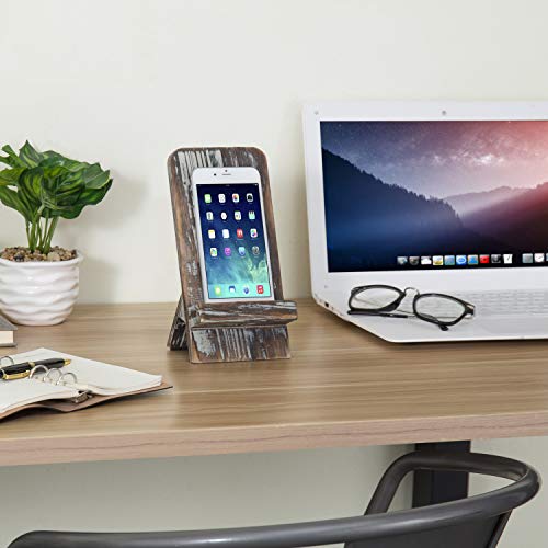 Mygift Torched Wood Cell Phone Stand - Universal Smartphone Dock Charging Stand, Desktop Cradle Fits 4 To 8-Inch Phones #TOP1
