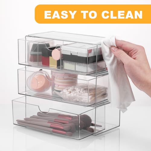 Hejo 3 Piezas Organizador de Maquillaje con Cajónes, Organizador de Cosméticos Acrílico Transparente, Cajones de Cuidado Apilable, Cajonera de Tocador para Dormitorio, Baño, Tocador - imagen 5