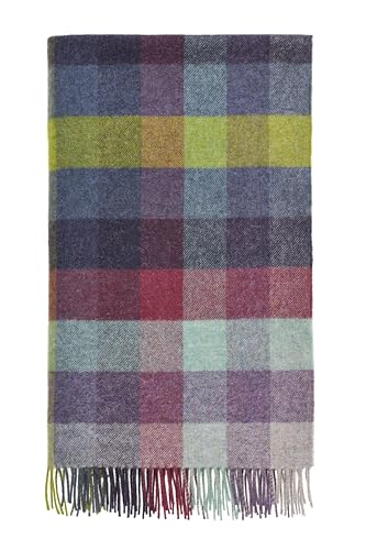 Moon Wool Plaid Throw Blanket, Pure New Wool, Harlequin Moorland, Made in UK