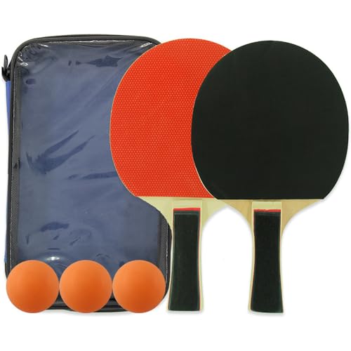 katmerio Table Tennis Bat Set with 2 Bats, 3 Matte Table Tennis Balls and 1 Carry Bag, Table Tennis Bat for Leisure, Training