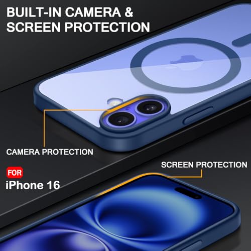 Image of TheGiftKart Ultra-Hybrid Back Cover Case for iPhone 16 Compatible with MagSafe | Camera Protection | Crystal Clear Transparent Back Cover Case for iPhone 16 (PC & TPU, Blue Bumper)