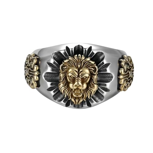Bague réglable lion punk or au design thaïlandais pour un look motard raffiné