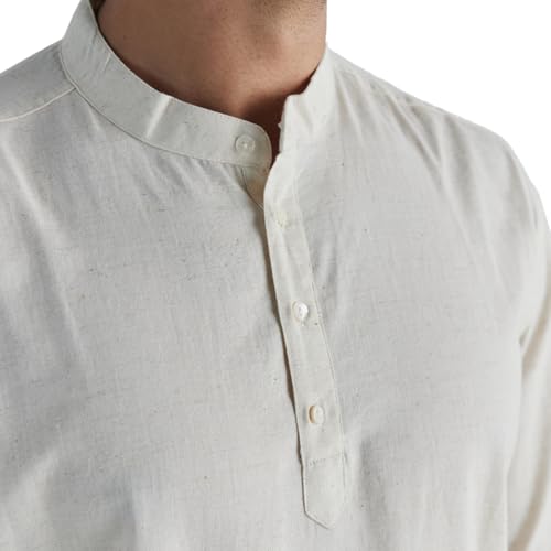 Image of SAADAA Men's Short Kurta - Linen Cotton Blend, Airy Fabric, Regular Fit, Mandarin Collar, Solid Color - Casual, Festive & Ethnic Wear