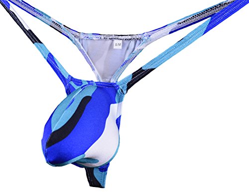 Men's Swim Thong Bulge Pouch G-String Bikini Blue Camo2