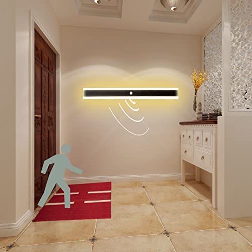 CWCQGH Aplique de Pared Exterior Negro de Tira Larga LED con Sensor de Movimiento para Exterior/Interior IP65, Resistente al Agua, Blanco cálido de 3000 K, Aplique de Pared Mode