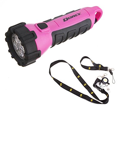 Dorcy Floating Waterproof LED Flashlight with Carabineer Clip, 55-Lumens with STEPCO Universal Detachable Neck and Wrist Lanyard (1- pk, pink)