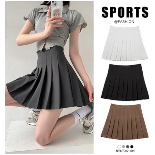 Saia feminina cintura alta linha A plissada tênis escolar doce clássica saia skatista com forro e sh