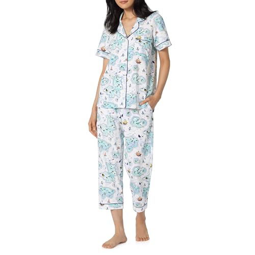 Image of Bed Head PJs Womens Matching Pajamas - Soft Organic Cotton Button Down PJ Shirt & Cropped Pants Set - Loungewear & Sleepwear