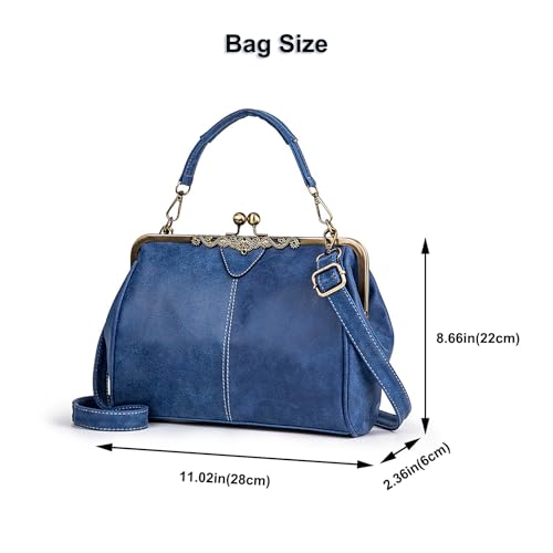 Bolso vintage Satchel de cuero sintético azul miniatura 4