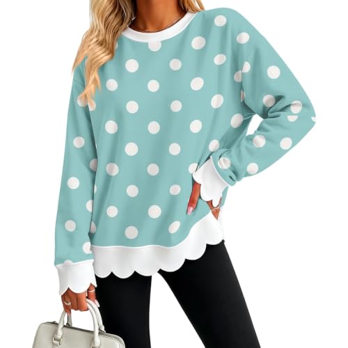 Jielayou Polka Dot Sweatshirt for Women Cotton Scalloped Hem Comfy Pullover | Women Clothes Trendy 2026, Casual, Going Out, Outdoor, Everyday Wear, Comfort Colors, Travel,Date, Vacation, Work, Beach - image 5