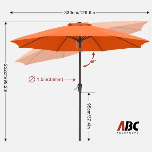 Image of ABCCANOPY 11FT Patio Umbrella Outdoor 8 Ribs Table Umbrella(Orange)