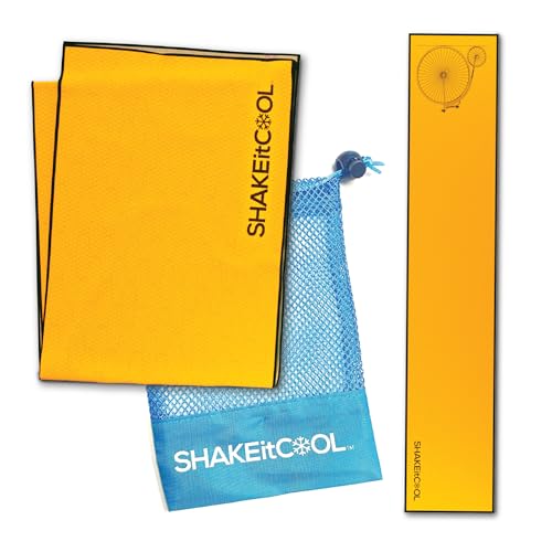 SHAKEitCOOL Original Cooling Towel – Be Cool in Style - Heat Relief, Soft, Lightweight, Sun Protection, Easy Clean - Perfect for Biking, Running, Yoga, Gym, Gardening - Vintage Yellow