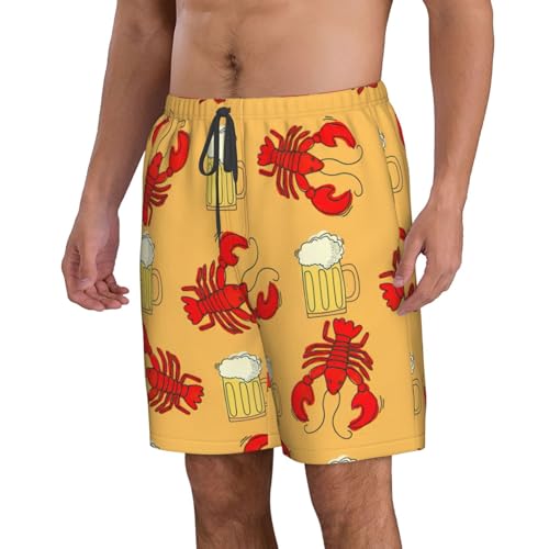 Beer and Crawfish Pattern Print Mens Beach Pants Men's Novelty Swimtrunks Quick Dry Lining Beach Board Shorts S-3XL2