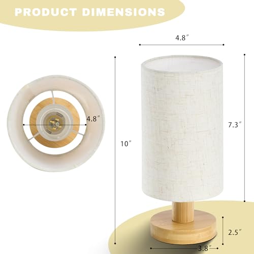 Image of Bedside Lamps Set of 2, Bamboo Small Table Lamp for Nightstand | 10'' Minimalist Nightstand Lamps, Modern Desk Lamp for Bedroom, for Living Room, E26, Natural