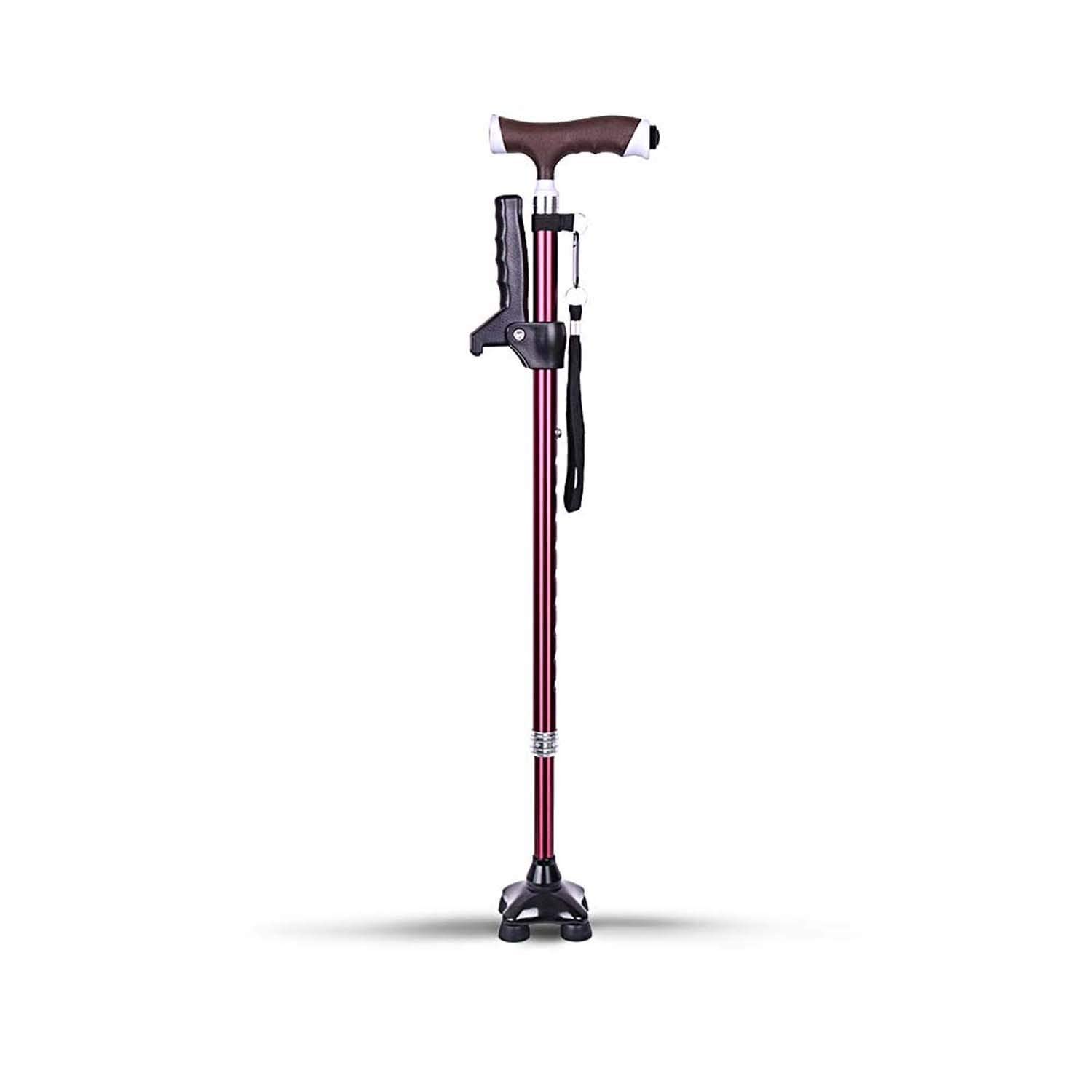 Bastones, muletas, bastón para Ancianos, bastón de Cuatro Patas Antideslizante Multifuncional con luz, muleta telescópica, bastón Ligero