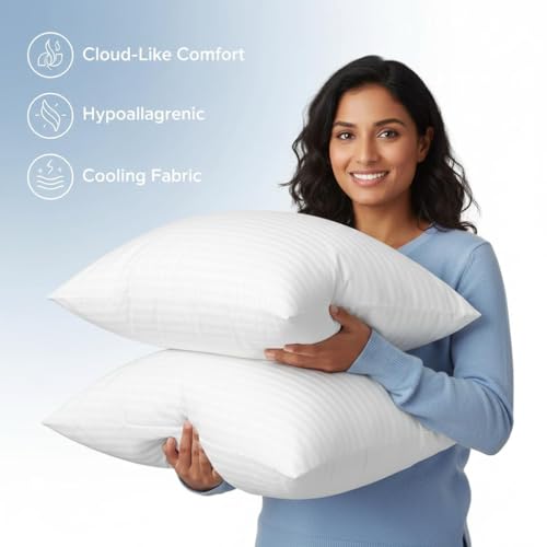 Image of Y & A'M Microfiber Soft White Pillows | Pillows for Sleeping | Ultra Soft | Anti Stress Bed Pillow for Sleeping & Neck Pain Relief for Back, Side & Stomach Sleeper (Pack of 3, 42x68 cm)-J