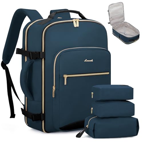 LOVEVOOK Carry on Travel Backpack, 50L Waterproof Large 18inch Laptop Luggage Daypack as Personal Item Flight Approved, Business Weekender Overnight with 3 Packing Cubes, Indian Teal