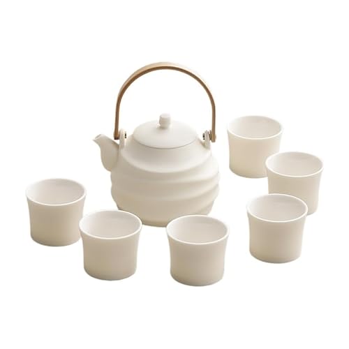 Movni ポータブル耐熱茶器セット クリーミースタイル 6人用 蓄水・収納・軽量 簡約スタイル 家庭や来客に適している