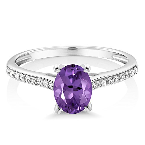 Gem Stone King 10K White Gold Gemstone Birthstone and White Diamond Engagement Ring | Oval 8X6MM | Wedding Anniversary Promise Ring For Women | Available In Size 5, 6, 7, 8, 92