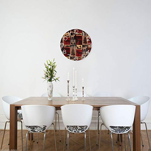 Rustic Lodge Bear Moose Deer Wall Clock Silent Non-Ticking 10 Inch Round Wall Clock Home Decor Clock Art For Living Room Kitchen Bedroom #TOP2