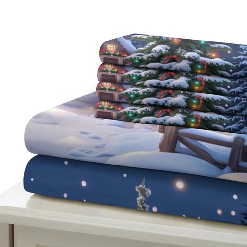 Housse de couette Noël village d'hiver lit simple 135x200cm