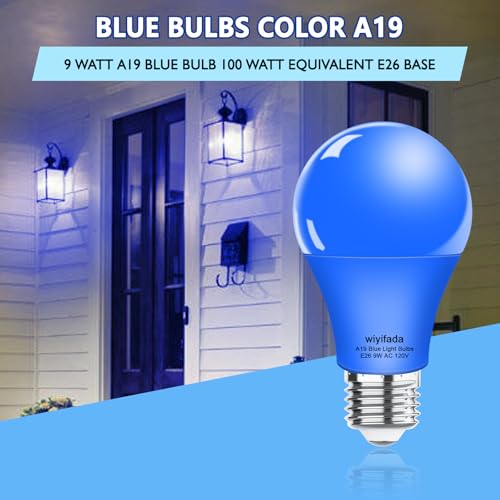 Wiyifada 2 Pack A19 LED Blue Light Bulbs,120V E26 Christmas Blue LED Lights 9W Replace up to 100W,Dimmable Colored Light Bulbs for Thanksgiving Day, Home Lighting, Party Decoration, Holiday Lighting