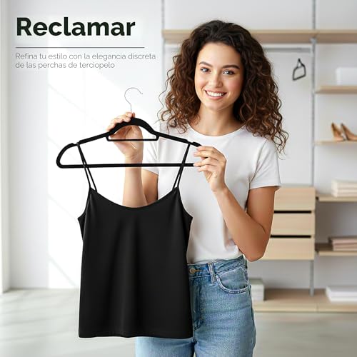 Utopia Home Perchas Terciopelo con Tie Bar (Negro, Paquete de 50) - Imagen 6
