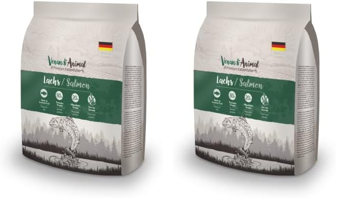 VenandiAnimal Comida de Calidad para Gatos - salmón, con Pescado Fresco, Comida Seca, sin Cereales, 1 Paquete (1 x 300 g) (Paquete de 2)