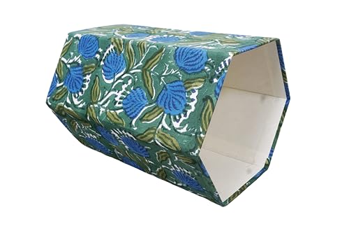 Image of Generic 3.3 Gallon Cotton Hand Block Printed Paper Waste Basket |Small Decorative Trash Can for Housewarming Gifts in Living Room, Bedroom, Bathroom | Eco-Friendly, Plastic-Free (1, D. GREEN & BLUE)