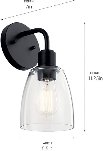 Miniatura 2 de Kichler Meller - Aplique de pared de 11 pulgadas, 1 luz con cristal transparente, color negro