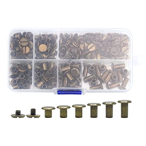 90 Sets Chicago Screws Assorted Kit, 6 Sizes Of Round Flat Head Leather Rivets Metal Screw Studs For Diy Leather Craft And Bookbinding (M5 X 4, 5, 6, 8, 10, 12) (Bronze) #TOP12