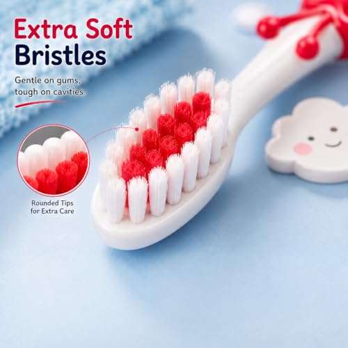 Image of Toothbrush for Kids with Ultra Soft Bristles for Oral Cleaning, Suitable For 2-12 Years Toddlers, Bee Design, Red, Pack of 1