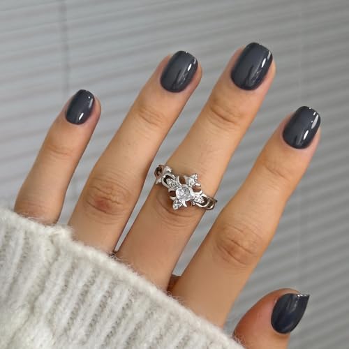 Image of CurvLife Extra Short Square Press On Nails, Gray, Urban Slate, Soft Gel