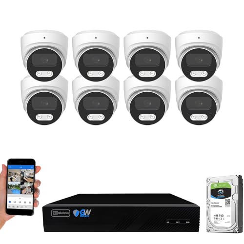 GW Security 8 Channel 12MP NVR 4K Security Camera System with 8 x 8MP PoE Spotlight Color Night Vision Outdoor/Indoor Microphone Dome Cameras Smart AI Human/Vehicle Detection