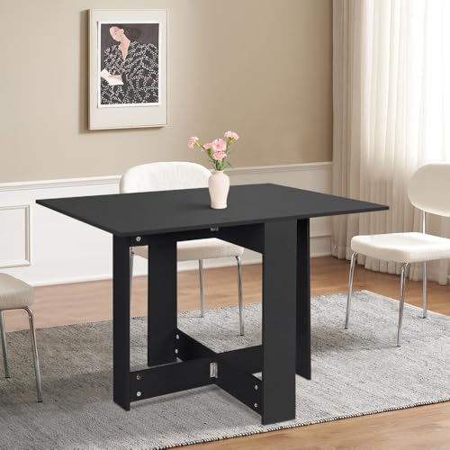 HUOLE Mesa de Comedor Plegable con Alas Abatibles Mesa Abatible para Cocina Salón-Mesa Plegable de Comedor Mesa Auxiliar de Cocina con 2 Alas Abatibles Ahorra Espacio-103 * 76 * 73,4 cm (Negro)